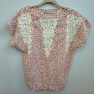 Vintage 1980sClaus Chunky Knit Sweater Pink White Graphic Size L